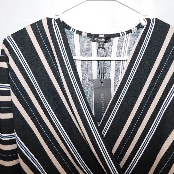 Dynamite Womens XS Striped Wrap Long Sleeve Shirt - Picture 3 of 8